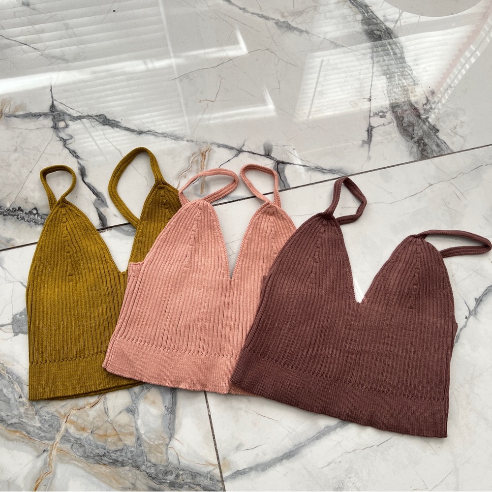 Set of Three Knit Bralette Crop Tops M/L